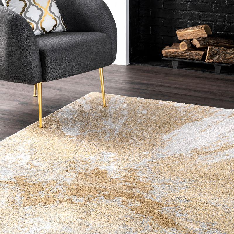 Gold and Beige Abstract Reversible Runner Rug