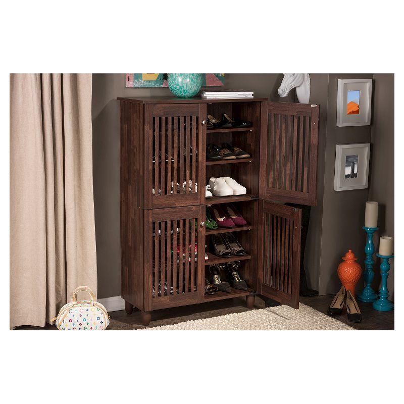 Baxton Studio Fernanda Modern and Contemporary 4-Door Wooden Entryway Shoes Storage Tall Cabinet - Oak Brown: Fixed Shelves, Mahogany Frame