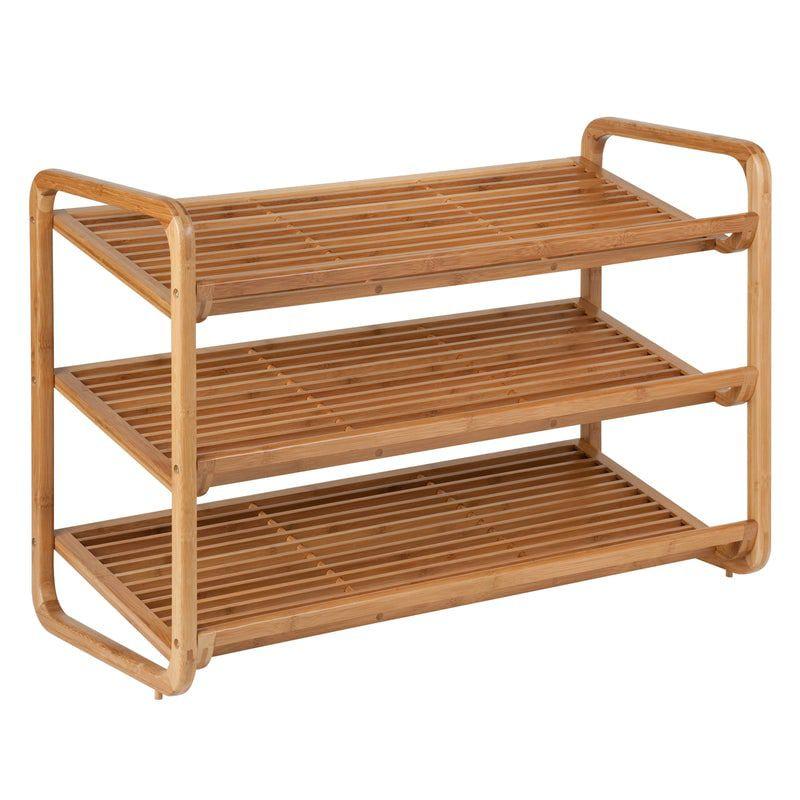 Natural Bamboo 3-Tier Shoe Rack with Slatted Shelves