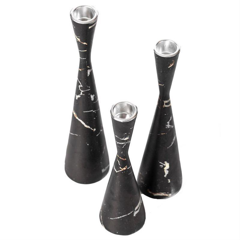 Fabulaxe Decorative Resin Taper Candle Holders, Marble Design Modern Candlesticks