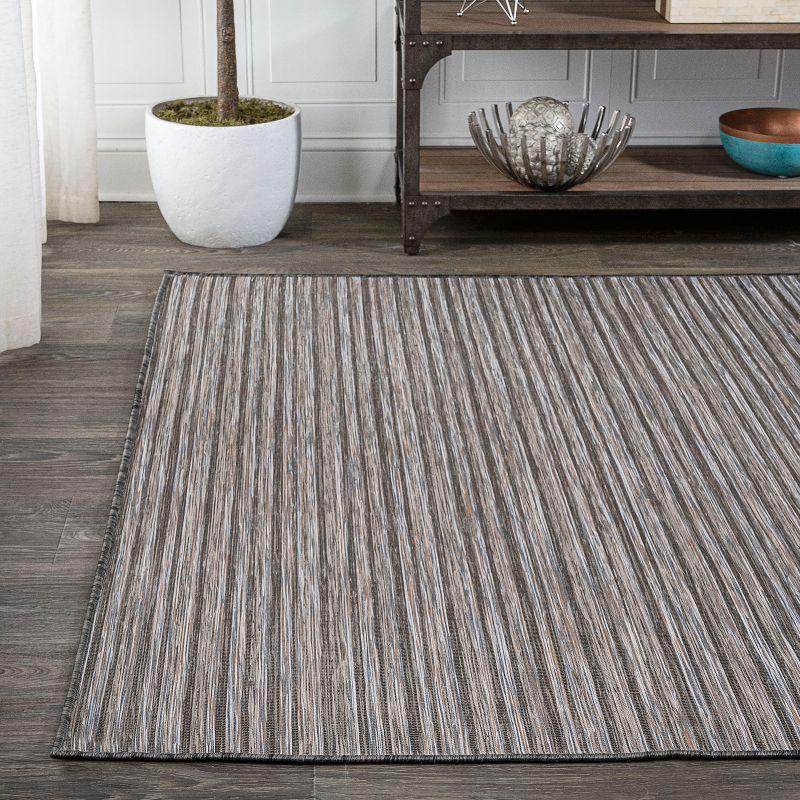 Reversible Dark Gray/Blue Striped Synthetic Area Rug 9' x 12'