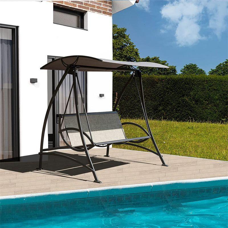 Outdoor 3-Seat Patio Swing Chair With Weather Resistant Canopy Steel Frame Swinging Bench For Garden Poolside Backyard