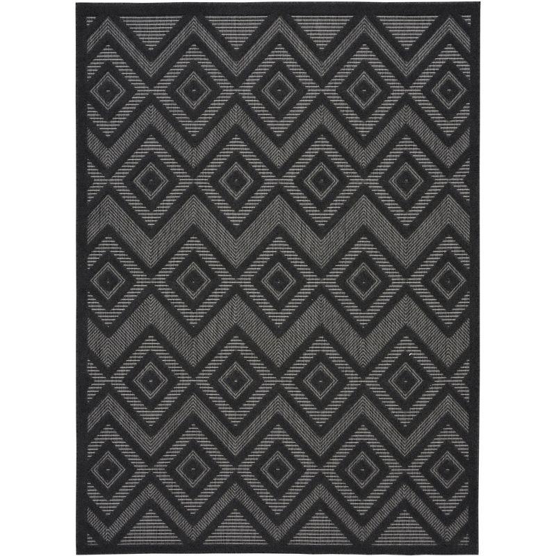Nourison Versatile Diamond Geometric Flatweave Indoor Outdoor Area Rug Charcoal/Black 6' x 9'