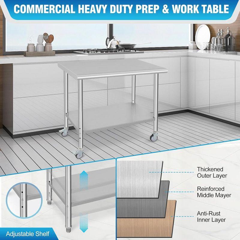 Stainless Steel Kitchen Work Prep Table Commercial Workbench With Wheels