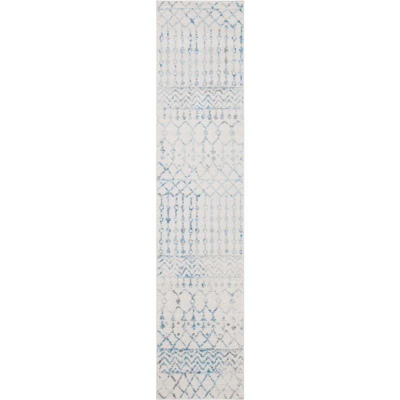 Ivory & Turquoise Hand-Knotted Synthetic 2'x13' Runner Rug