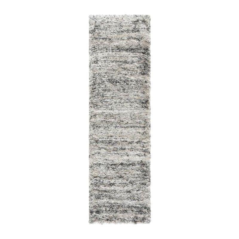 Iceland Cream and Grey Shag Runner Rug 2' x 8'