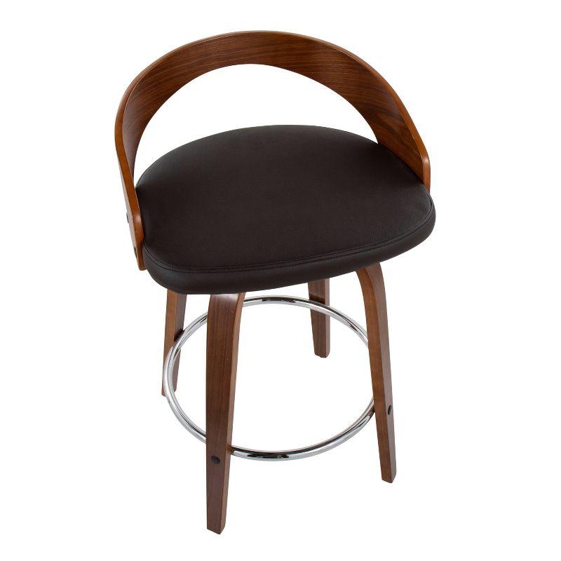Set of 2 Grotto Upholstered Counter Height Barstools Brown/Walnut - Lumisource: Chrome Footrest, Wood Legs, Swivel Seat