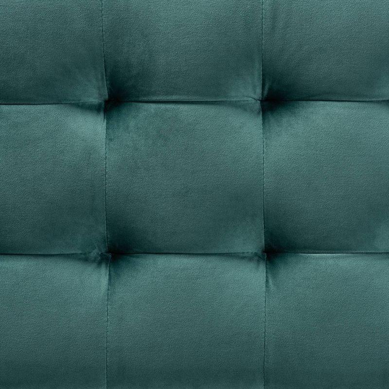 Teal Velvet Tufted Storage Ottoman Bench with Walnut Legs