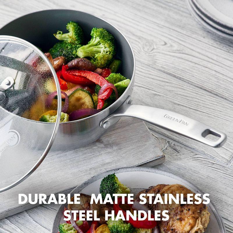 2.5-Quart Silver Stainless Steel Ceramic Nonstick Saucepan with Lid