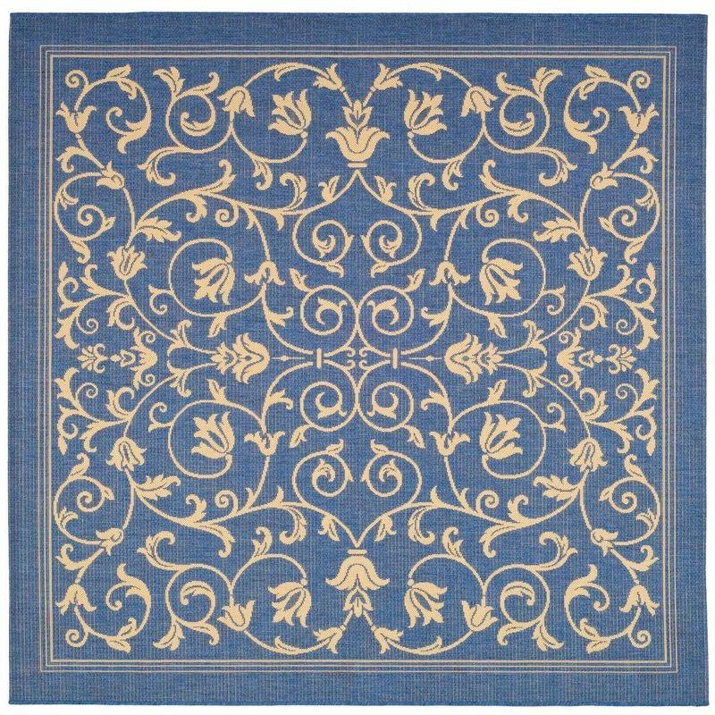 Courtyard CY2098 Power Loomed Indoor and Outdoor Area Rug - Blue/Natural - 6'7"x6'7" - Safavieh