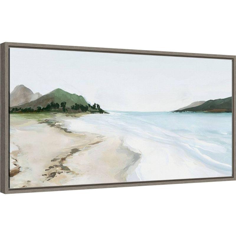 27" x 14" Kiss from a Wave Beach by Isabelle Z Framed Canvas Wall Art Print - Amanti Art: Modern Seaside Decor, Polystyrene Frame