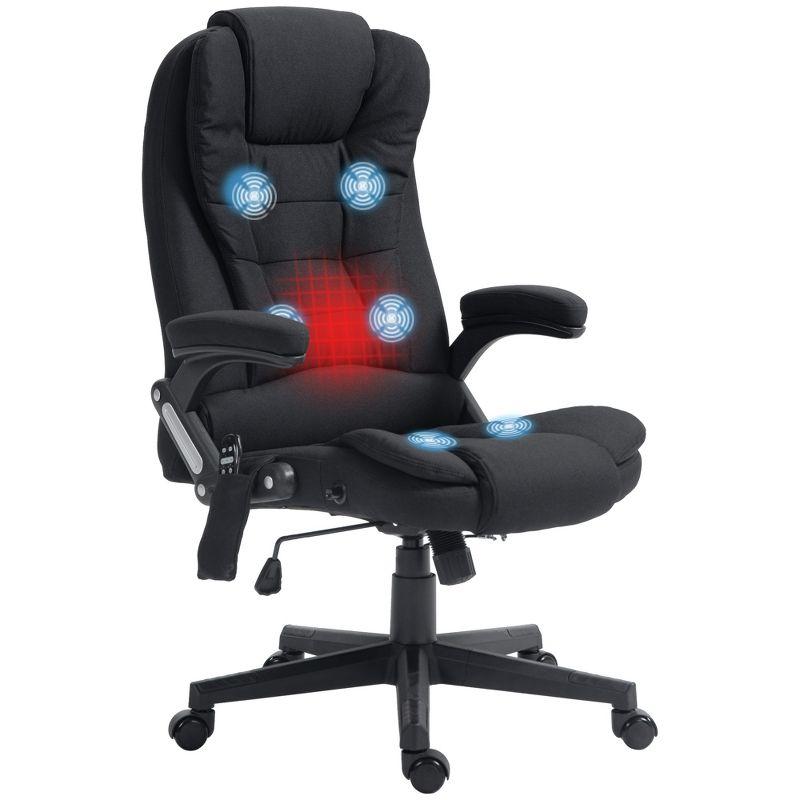 Vinsetto 6 Point Vibrating Massage Office Chair with Heat, Linen High Back Executive Office Chair with Reclining Backrest, Armrests, Black