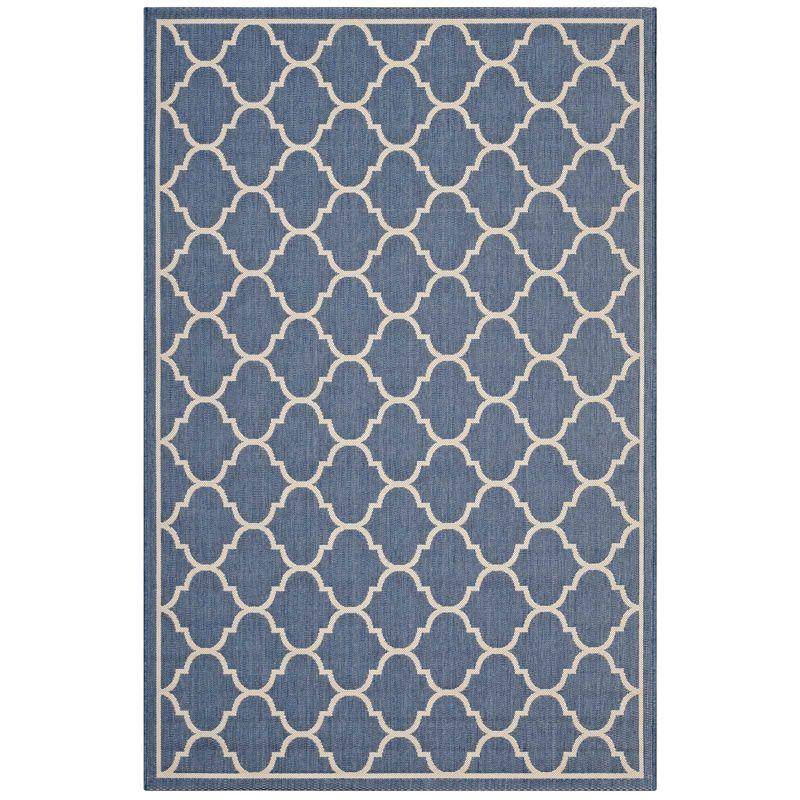 Modway Avena Moroccan Quatrefoil Trellis 8x10 Indoor and Outdoor Area Rug - Blue and Beige,  100% Soft Polypropylene ,  Tight Low Pile Weave
