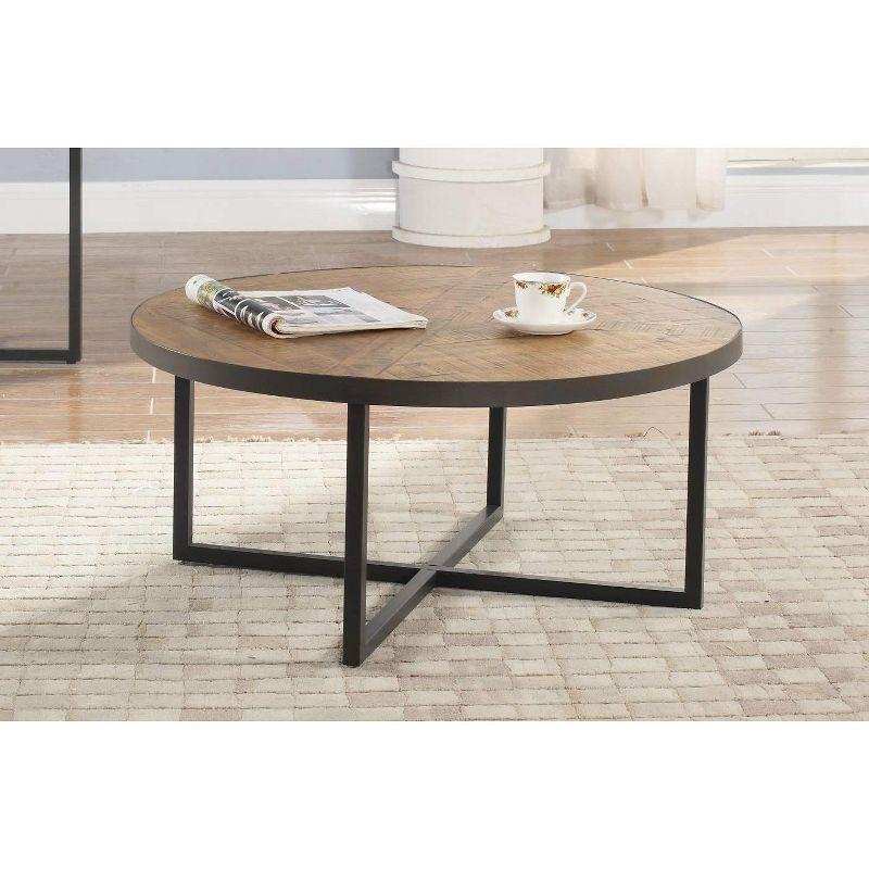 Foley 36" Round Rustic Wood and Black Metal Coffee Table