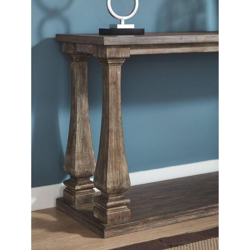 Johnelle Sofa Table Gray: Distressed Elm Veneer, Square Baluster Legs - Signature Design by Ashley