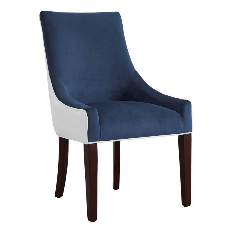 Elegant Parsons High-Back Arm Chair in Navy Blue with Walnut Legs