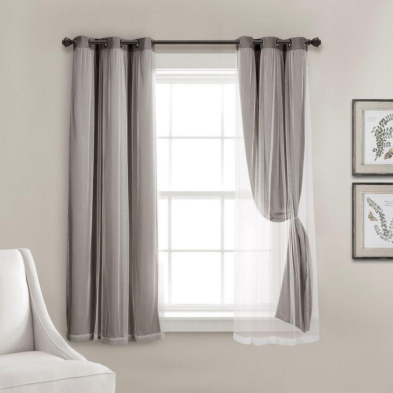 Light Gray Grommet Blackout and Sheer Curtain Panels, 38"W x 45"L