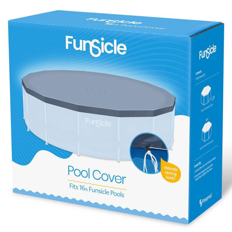 Funsicle 16ft Round Frame Seasonal Debris Above Ground Swimming Pool Cover with Drain Holes and Adjustable String Lock, Accessory Only, Gray
