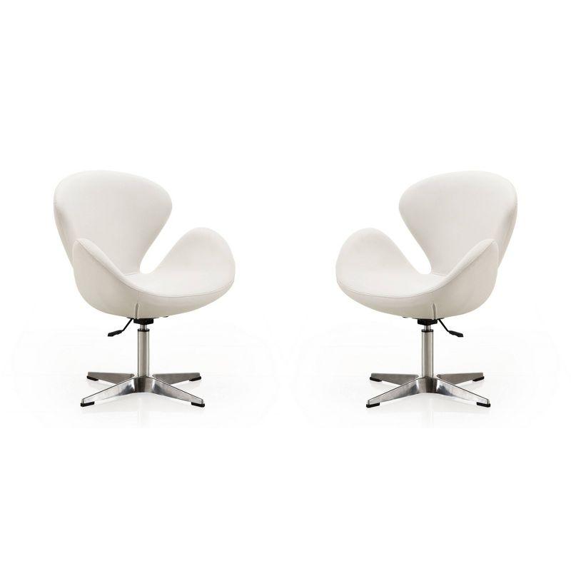 Set of 2 Raspberry Faux Leather Adjustable Swivel Chairs White - Manhattan Comfort