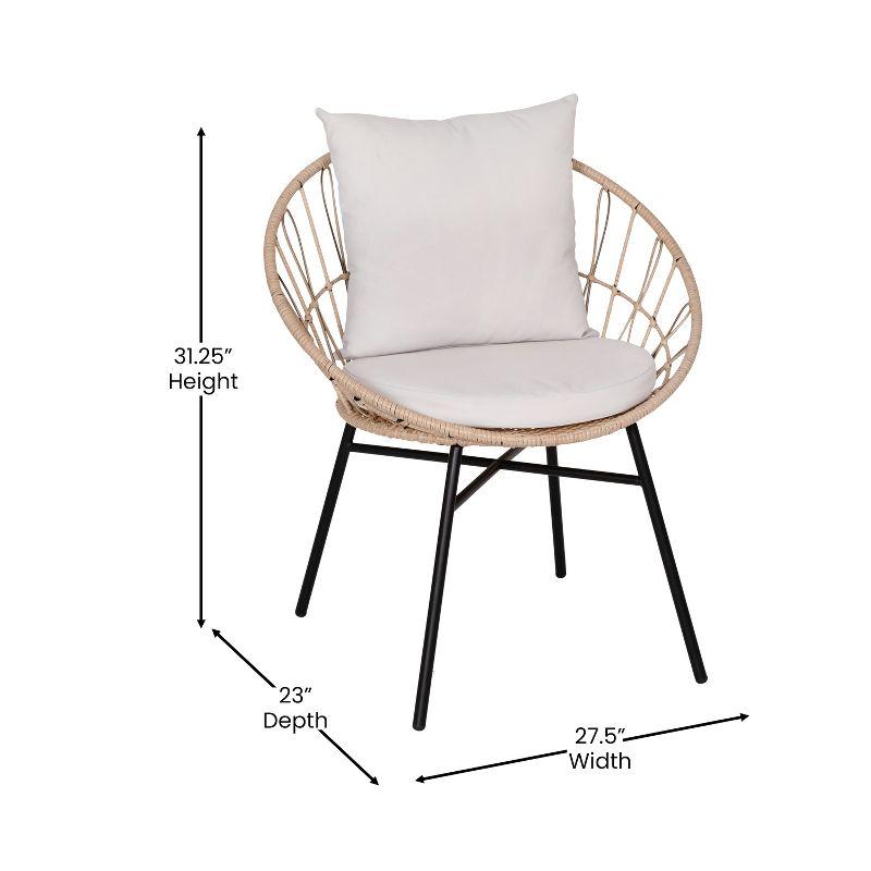 Flash Furniture Devon Set of 2 Indoor/Outdoor Modern Papasan Patio Chairs, Rope with Tan Finish PE Wicker Rattan and Light Gray Cushions
