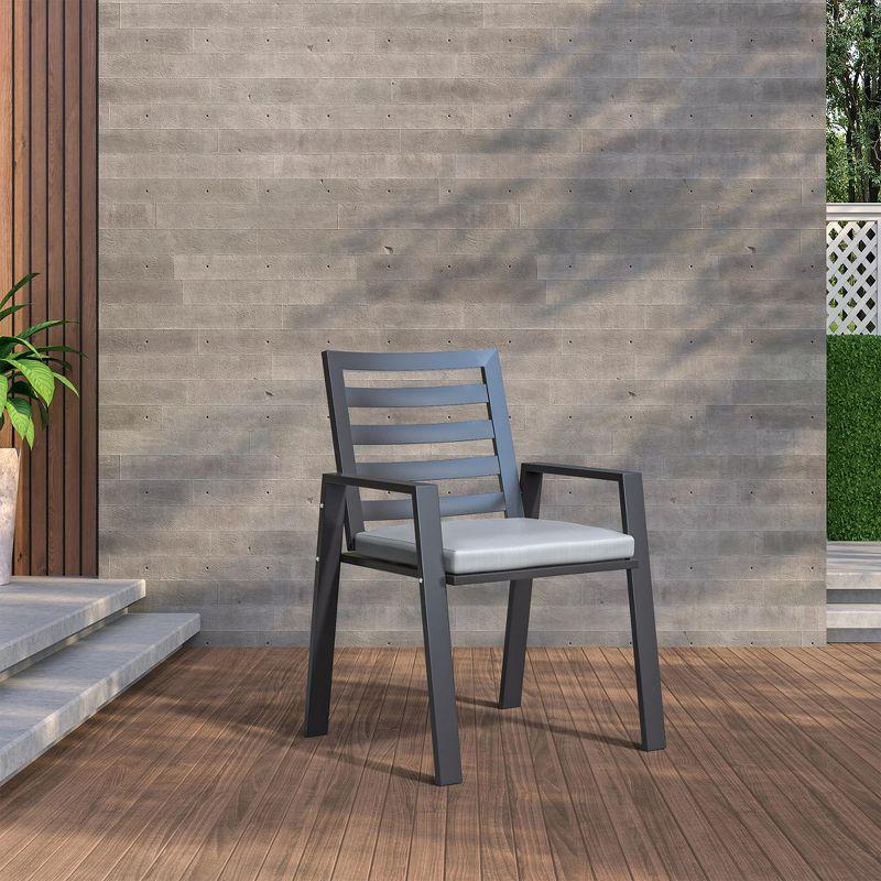 Chelsea Modern Patio Dining Armchair with Removable Cushions in Aluminum by LeisureMod