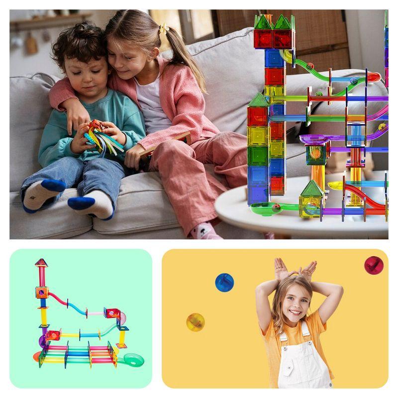 PICASSO-TILES Marble Run Race Track Set,  Magnetic Tiles, Building Blocks, STEM Toys for Kids, 120pc