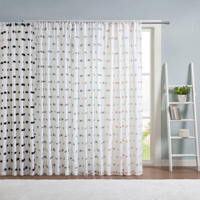 Ashley Pom Pom Embellished Sheer Window Curtain Panel Blush