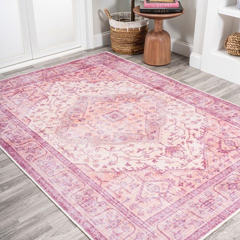 5' x 8' Alacati Ogee Medallion Machine Washable Indoor/Outdoor Area Rug, Red/Orange/Cream - JONATHAN Y