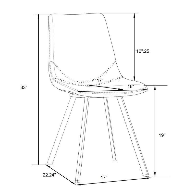 LeisureMod Markley Dining Chairs Modern Leather Kitchen Side Chairs with Metal Legs Set of 2