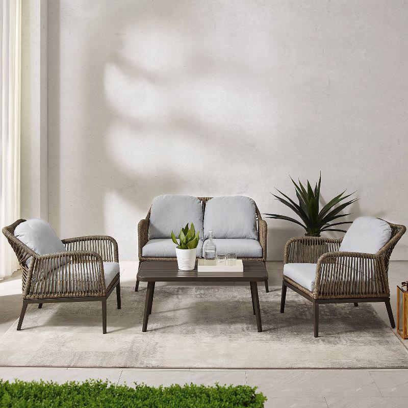 Haven 4pc Outdoor Wicker Conversation Set: Weather-Resistant, Steel Frame, Polyester Cushions - Crosley
