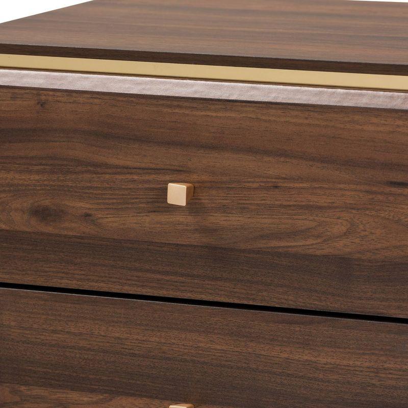 Cormac Wood & Metal Nightstand: Tapered Knobs, Storage, Walnut/Gold - Baxton Studio