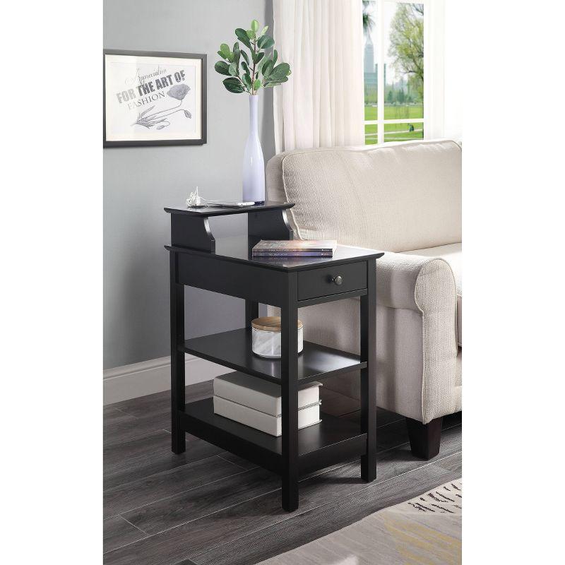 Black Wood Rectangular Side Table with USB Charging Dock