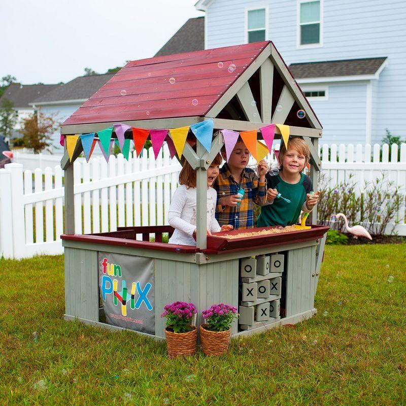 Funphix Hangout Hut, Kids Outdoor Wooden Playhouse with Sandbox & Tic Tac Toe