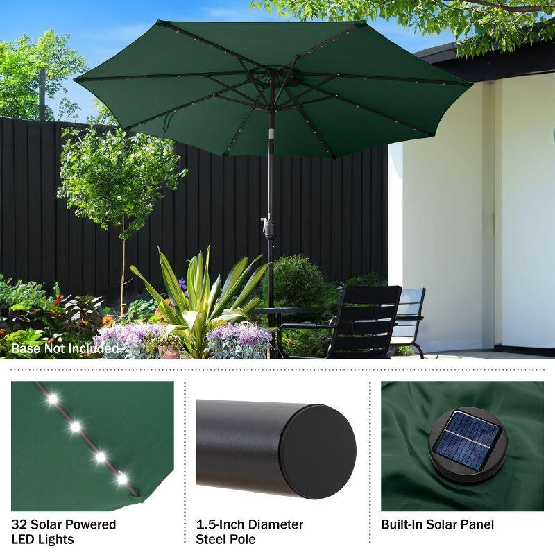 Patio Umbrella with Solar Lights - 9FT Outdoor Umbrella Shade with 32 LEDs and Auto Tilt for Deck, Table, Backyard or Pool