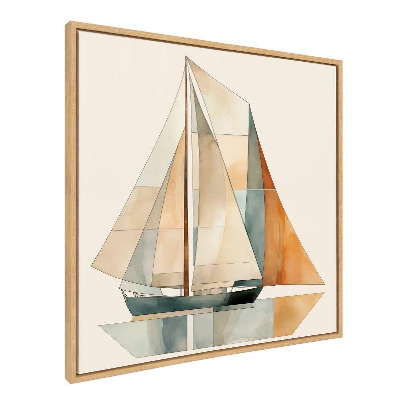 30"x30" Natural Geometric Sailboat Canvas Print with Wooden Frame