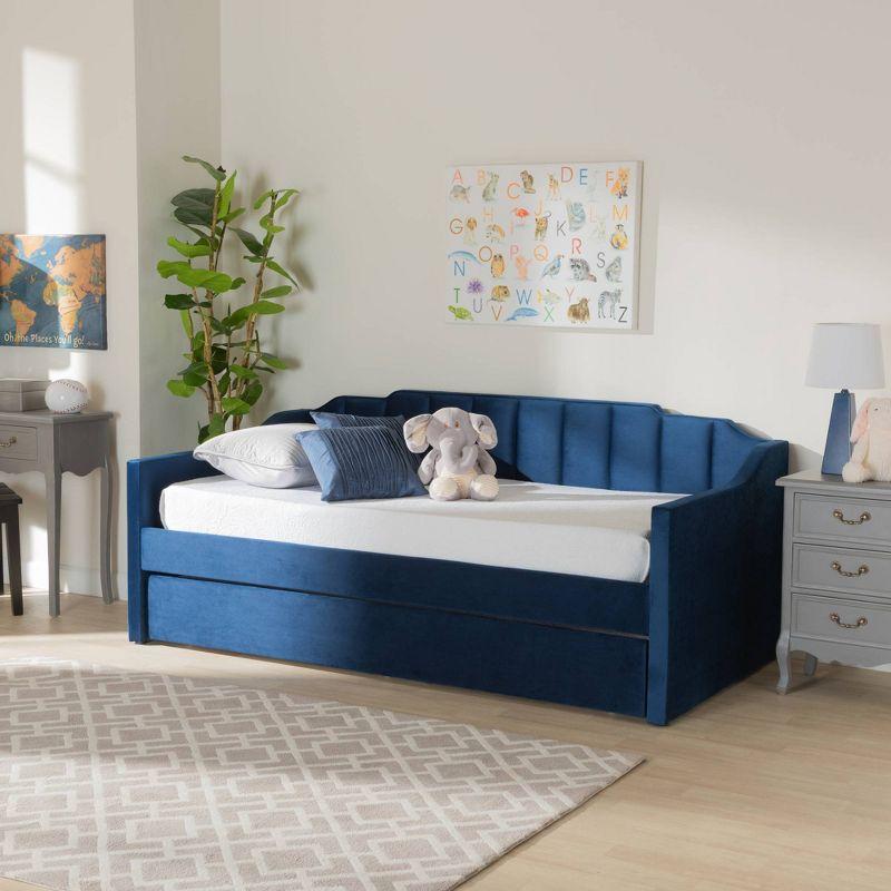 Lennon Velvet Fabric Upholstered Daybed with Trundle - Baxton Studio