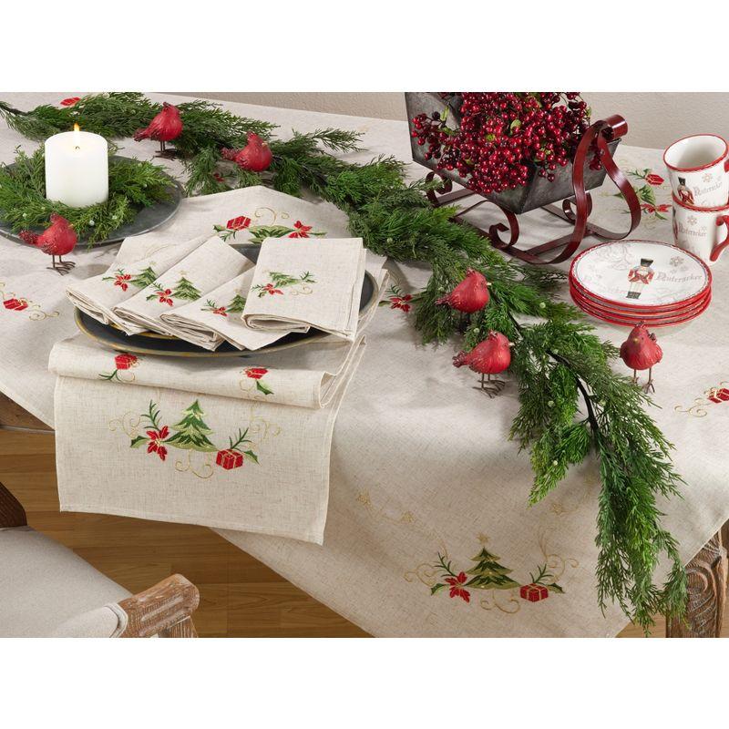 Saro Lifestyle Embroidered Christmas Tree Design Holiday Linen Blend Tablecloth, 67"x67", Beige