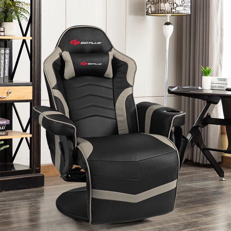 Costway Massage Gaming Recliner Reclining Racing Chair Swivel Gray
