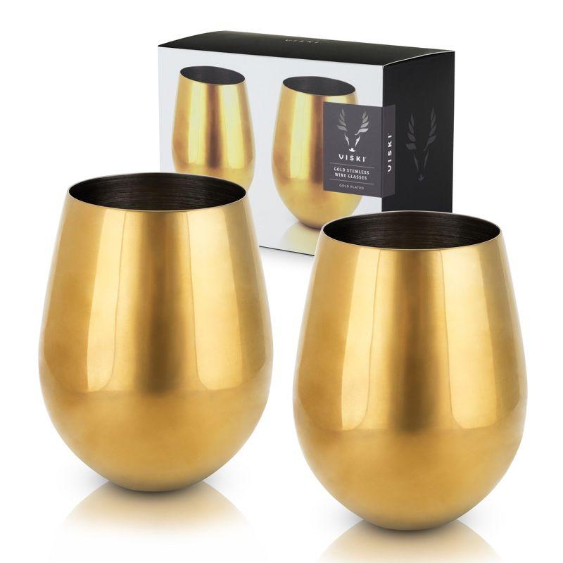 Gold Stainless Steel Stemless Wine Glasses Set of 2