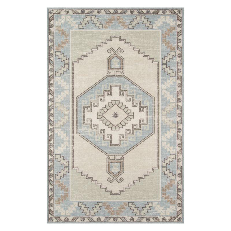 3'3"x5' Medallion Loomed Accent Rug Light Blue - Momeni: Traditional Wool & Nylon, Low Pile, Indoor Rectangle Rug