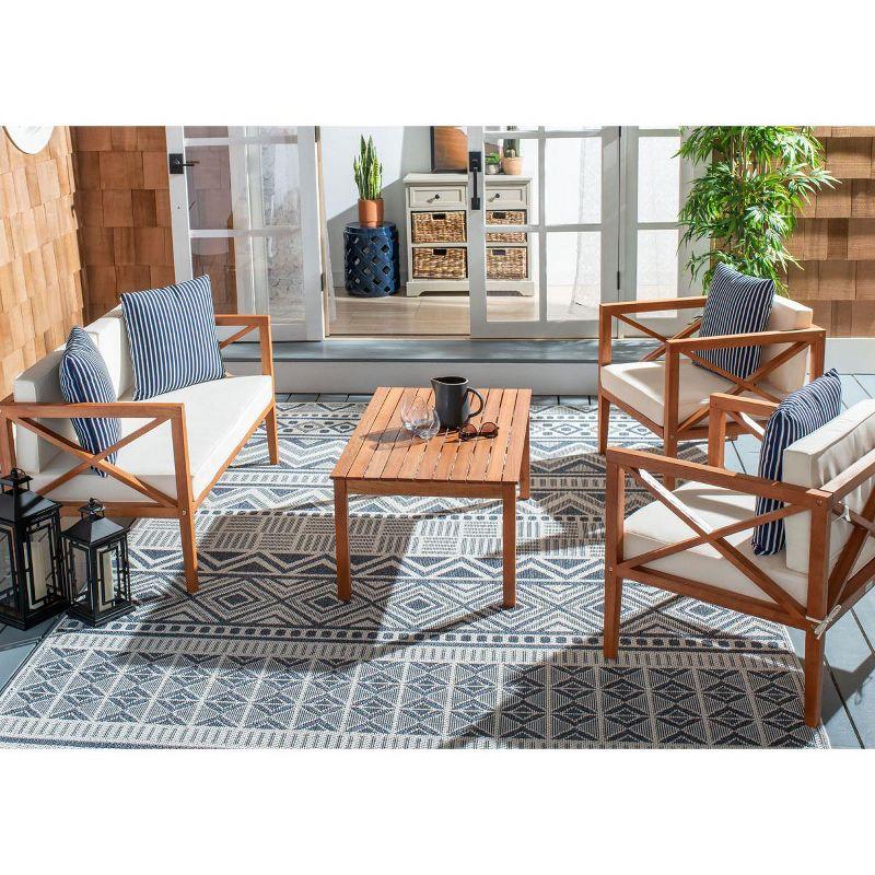 Transitional Eucalyptus 6-Person Patio Conversation Set with Accent Pillows