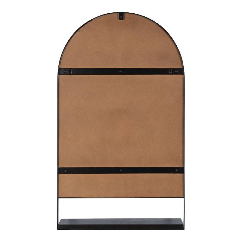 Chadwin 20" x 34" Arched Black Iron and Mango Wood Wall Mirror with Shelf