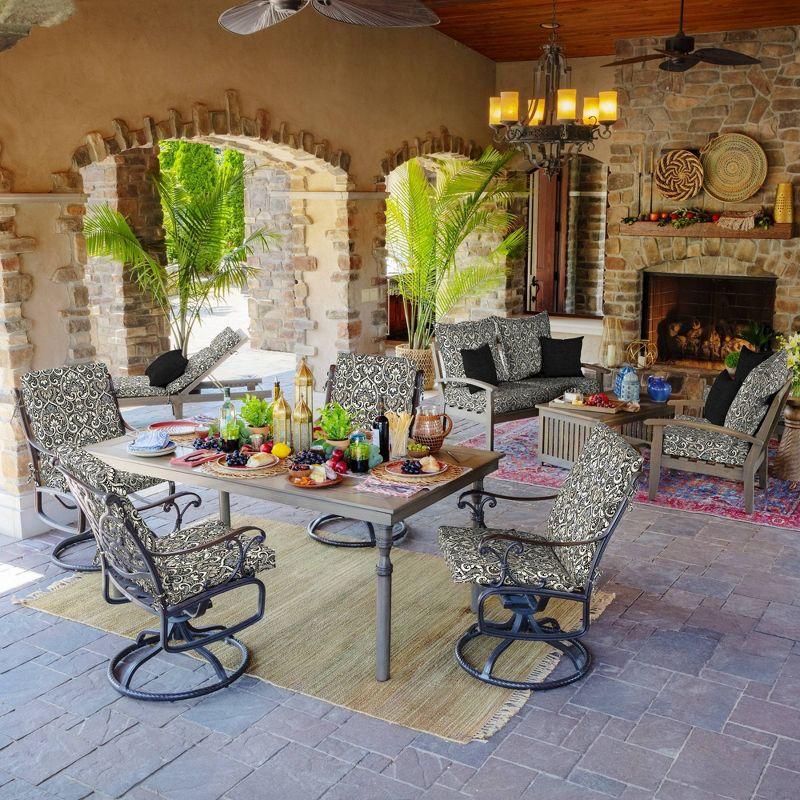 Arden 24"x24" Outdoor Deep Seat Set Black Aurora Damask: Water-Resistant, UV-Protected, Zippered Polyester Fiber Cushions