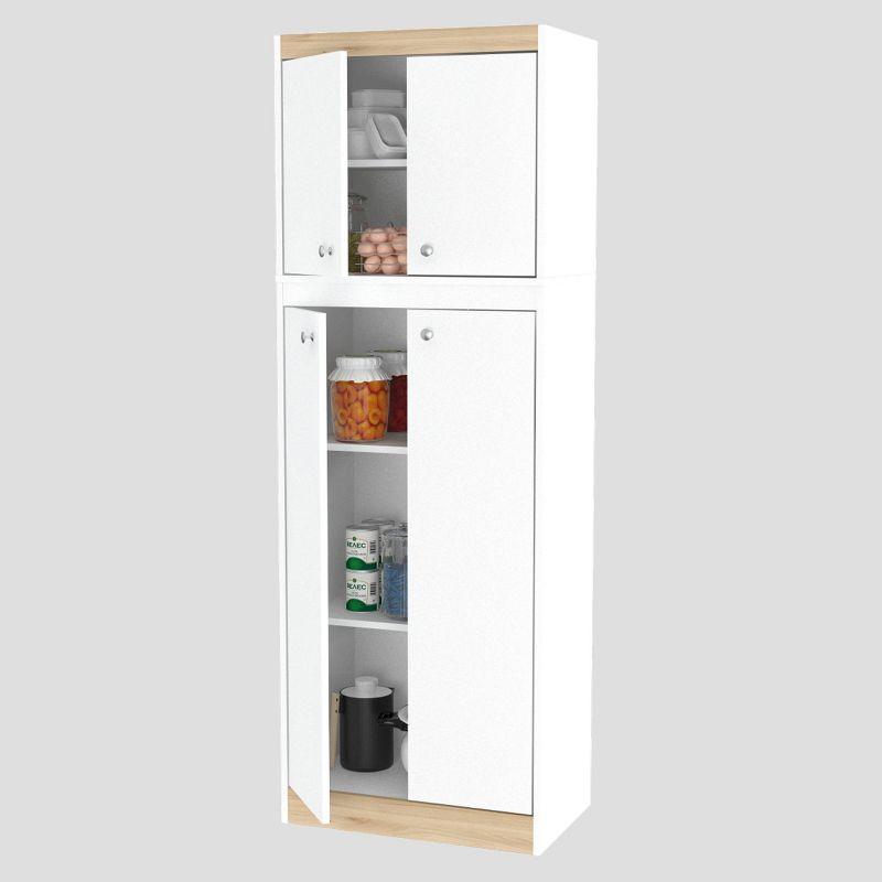 4 Doors Kitchen Storage Cabinet White/Oak - Inval: Modern Pantry with Adjustable Shelves