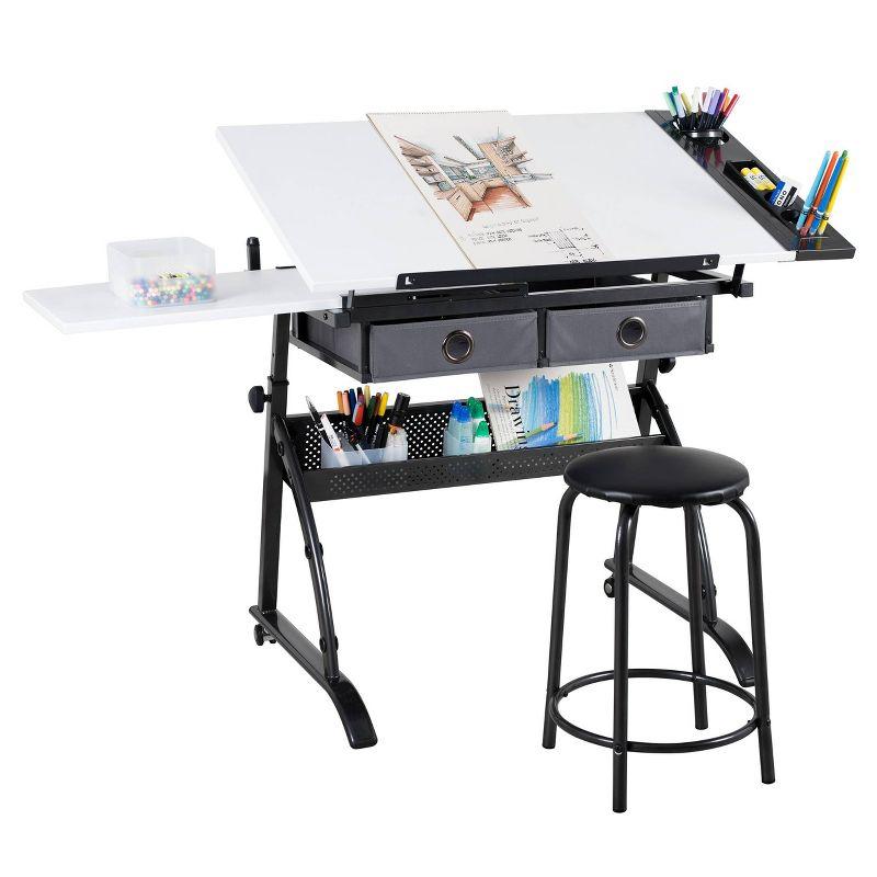 Core Drawing Table & Stool Set, Adjustable Art Desk with Storage, Charcoal Black/White - Studio Designs: Laminate Surface, Metal Frame