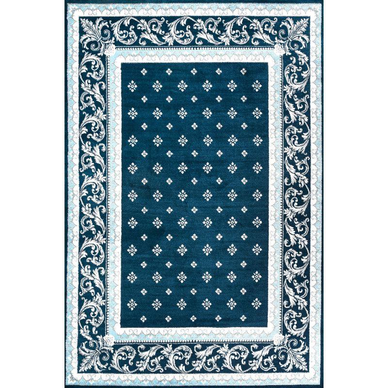 Acanthus Medallion French Border Navy/Blue Synthetic Area Rug 3x5