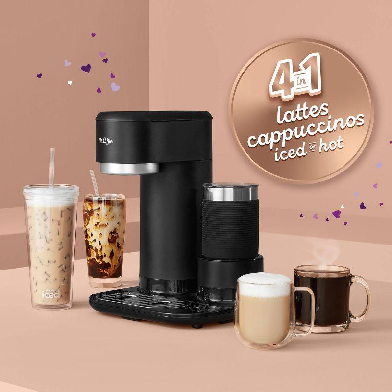 Mr. Coffee 4-in-1 Single-Serve Latte, Iced, and Hot Coffee Maker with Milk Frother and Tumbler Black