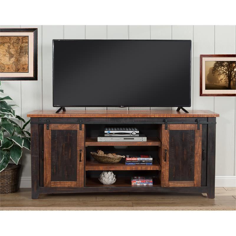 Santa Fe 65" Solid Wood TV Stand Antique Black and Honey - Martin Svensson Home