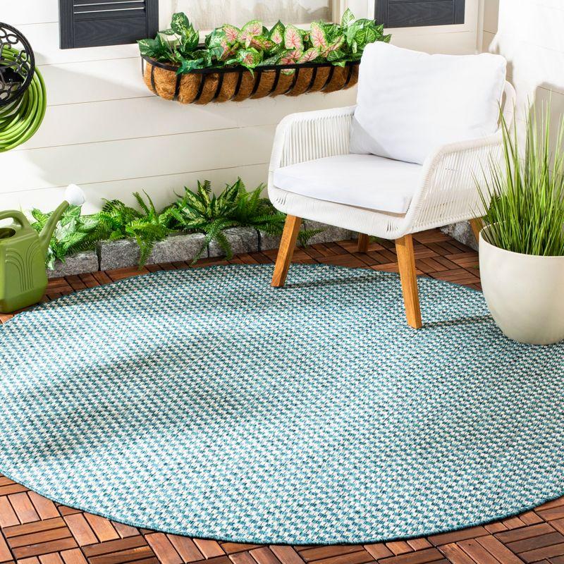 Turquoise and Light Grey Round Synthetic Indoor/Outdoor Rug