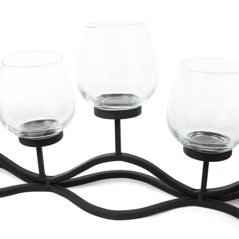 22" x 8" Decorative Iron 5-Tealight Candle Holder Black - Danya B: Glass & Iron, Tabletop Hurricane Centerpiece
